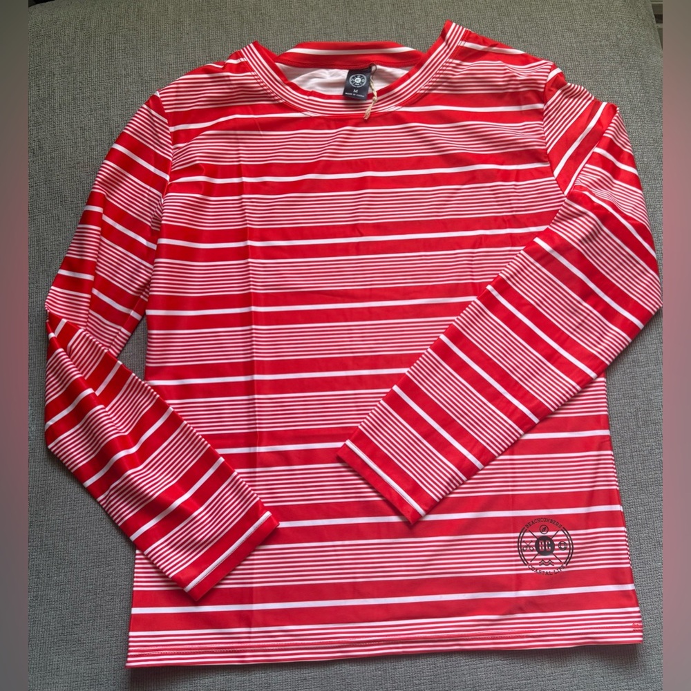 Coastal threads beachcombers swim shirt red and white stripes